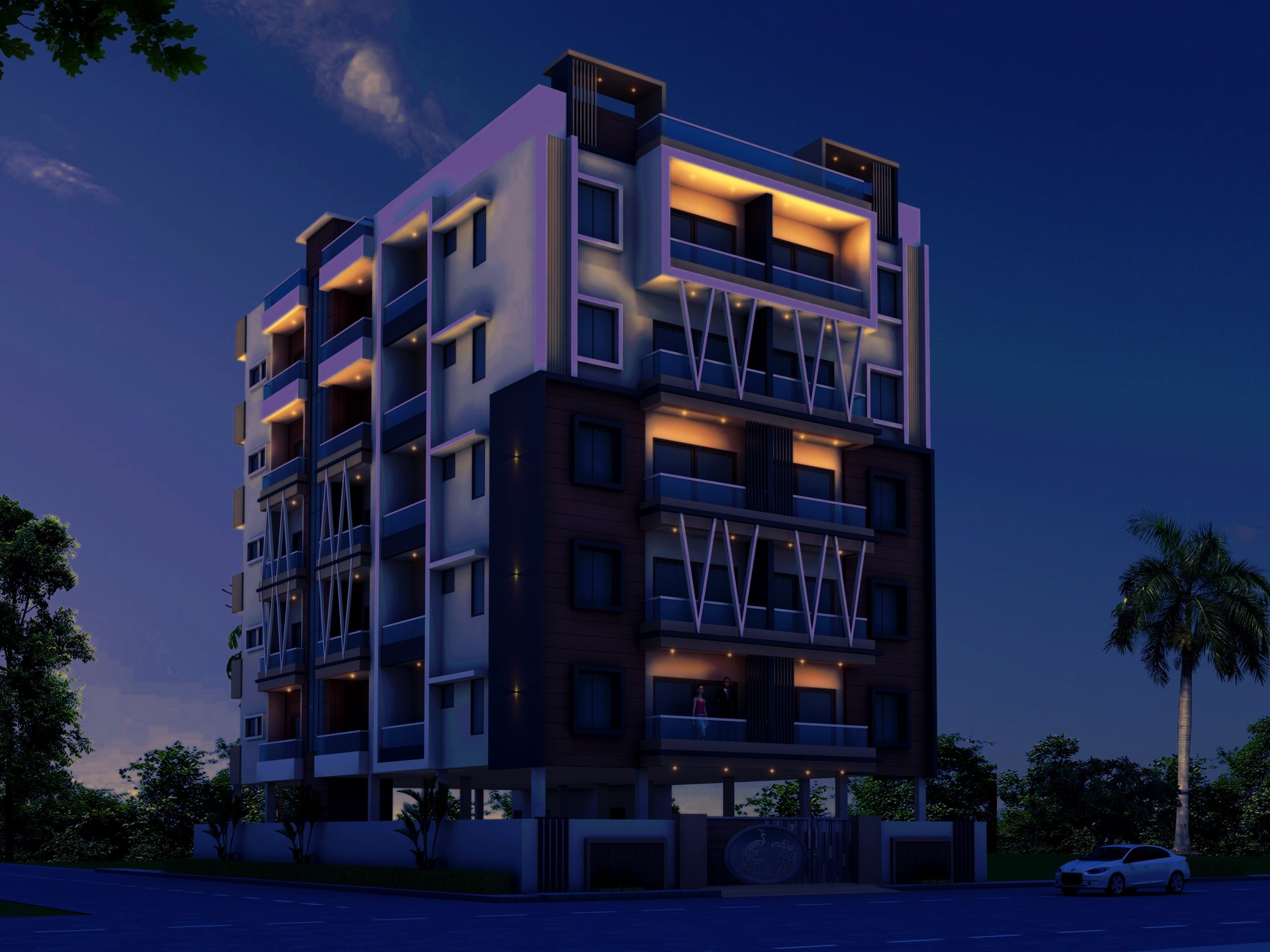 Deccan Heights elevation, night view
