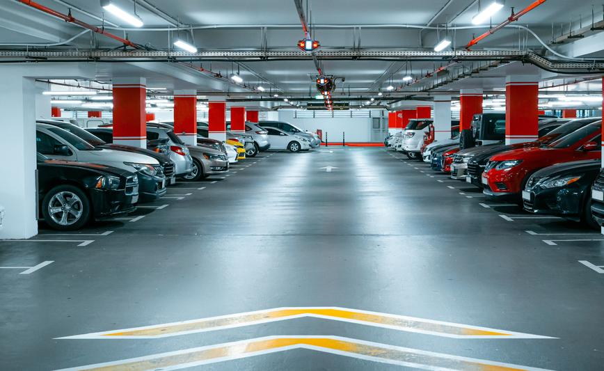 Well-lit stilt parking deck